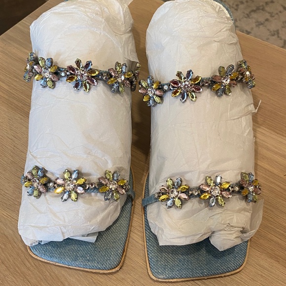 Giuseppe Zanotti Denim and Crystal Embellished Heels - Picture 2 of 8